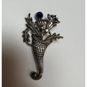 Vtg Cornucopia Blue/Black Flower Brooch Pin Lapel 1930-1940's